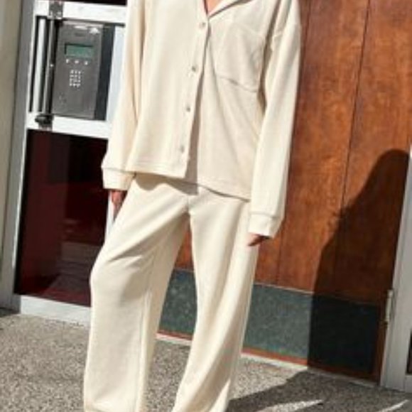 OAK + FORT RIB-KNIT BUTTON UP TOP and RIB-KNIT PANT SMALL New with Tags - Picture 3 of 12